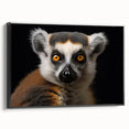Framed canvas wall art showcasing a vibrant lemur design with intricate details, set against a sleek black frame, perfect for animal lovers and home decor enthusiasts.