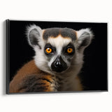 Framed canvas wall art showcasing a vibrant lemur design with intricate details, set against a sleek black frame, perfect for animal lovers and home decor enthusiasts.
