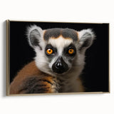 Framed wall art featuring a vibrant lemur design in a gold frame, showcasing intricate details and a playful expression, ideal for animal lovers and home decor enthusiasts.