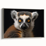 Framed canvas wall art showcasing a vibrant lemur design in a silver frame, ideal for animal lovers and nature-themed decor. Perfect for enhancing living spaces.