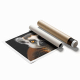 Colorful lemur wall art design featuring vibrant hues of green, orange, and blue, showcasing a playful lemur amidst tropical foliage, perfect for animal lovers.