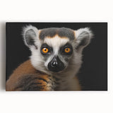Lemur-themed wall art design printed on stretched canvas, showcasing vibrant colors and intricate details, perfect for adding wildlife charm to any room.