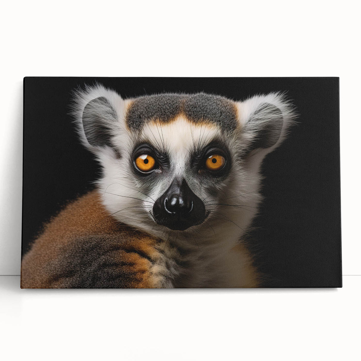 Vibrant canvas wall art featuring a playful lemur design, showcasing detailed textures and colors, perfect for animal lovers and home decor enthusiasts.