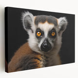 Side view of a stretched canvas featuring a vibrant lemur design, showcasing rich colors and intricate details, ideal for animal lovers and home decor enthusiasts.