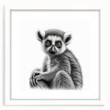 Framed wall art featuring a vibrant lemur design from the Animals A Wild Life collection, showcasing intricate details and a white mat, perfect for wildlife lovers.