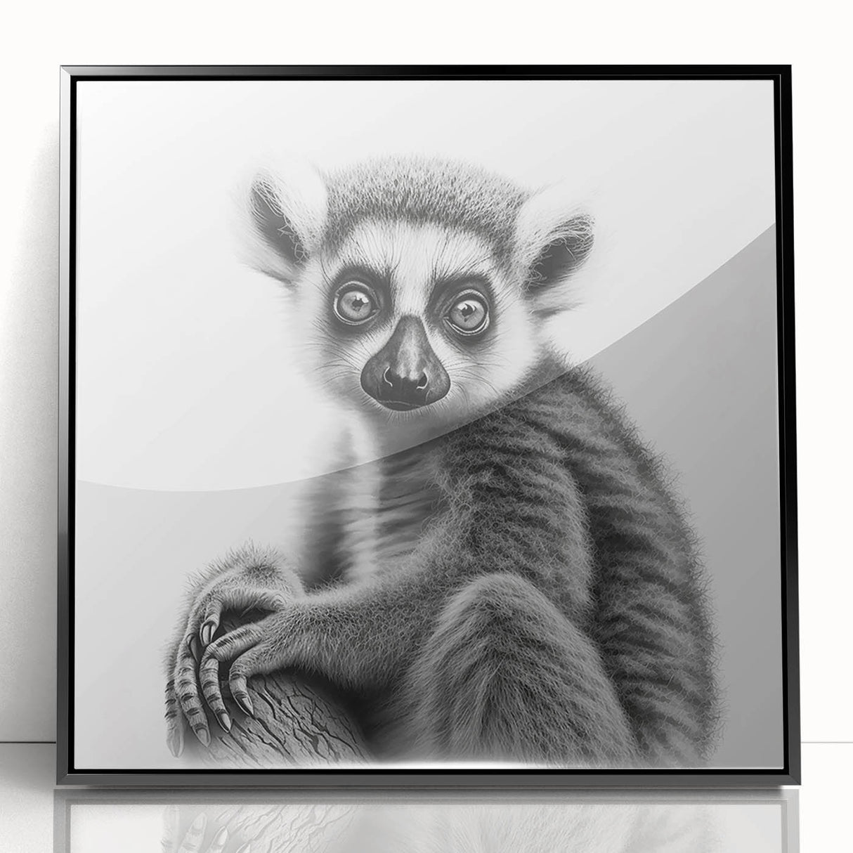 Framed acrylic wall art featuring a vibrant lemur design, showcasing intricate colors and patterns, perfect for animal lovers and modern decor.