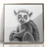 Framed wall art featuring a vibrant lemur design, set in a gold-acrylic frame. This playful artwork adds a touch of wildlife charm to any decor.