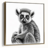 Framed wall art featuring a vibrant lemur design with gold accents, showcasing a side view of the animal against a textured background, perfect for animal lovers.