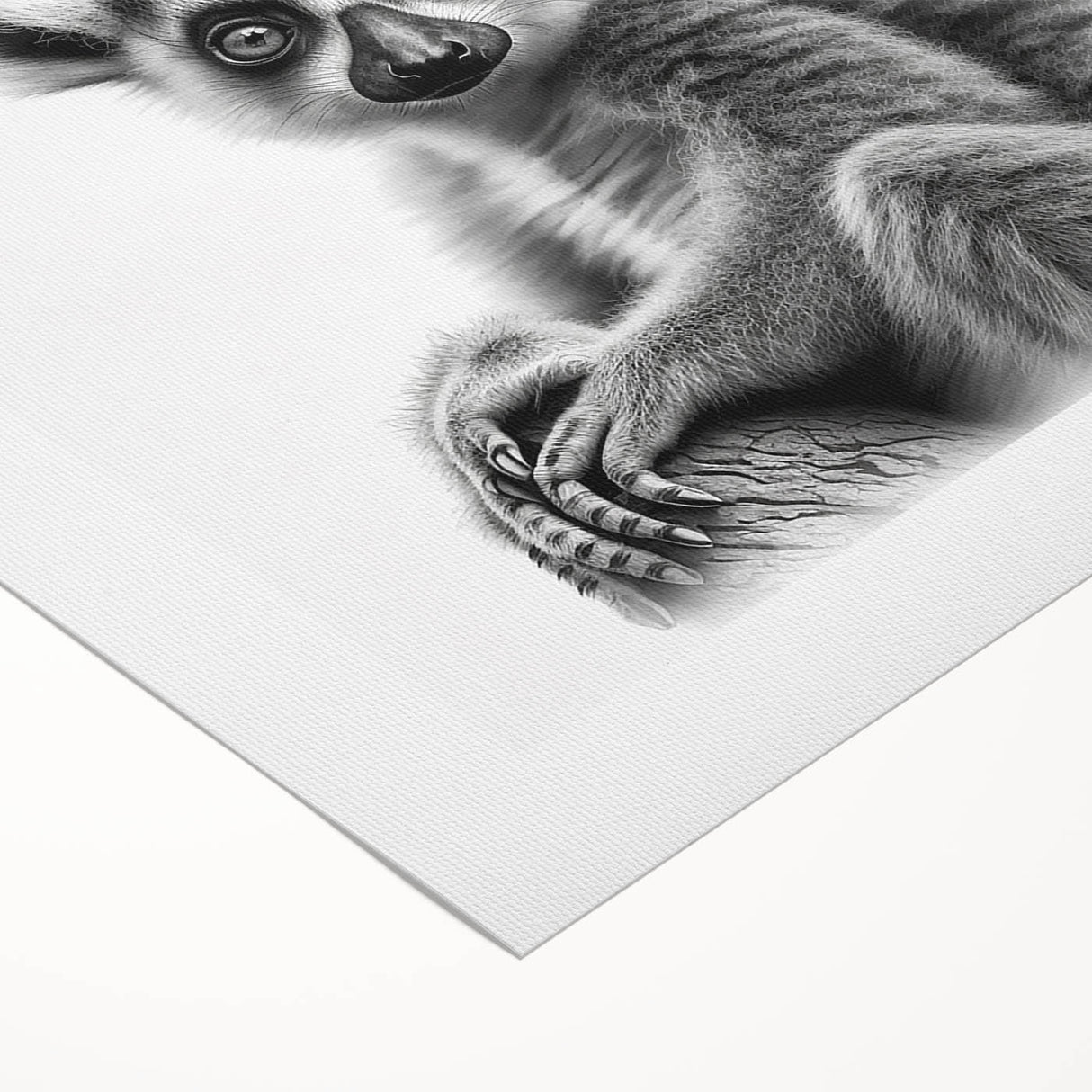 Vibrant rolled canvas depicting a whimsical lemur design, showcasing colorful tropical foliage and playful wildlife elements, perfect for animal lovers' decor.
