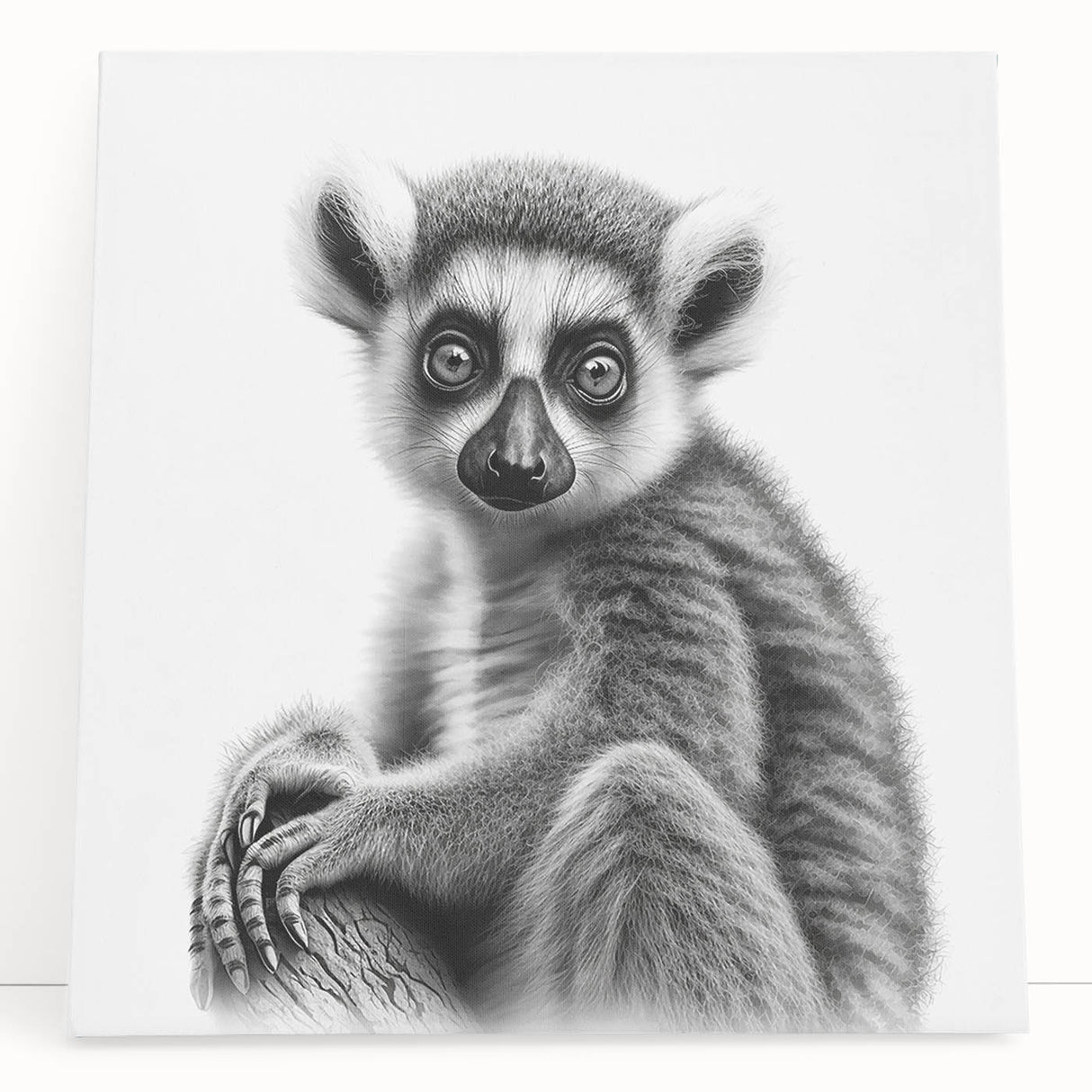 Lemur-themed wall art design on stretched canvas, showcasing vibrant colors and intricate details, perfect for animal lovers and home decor enthusiasts.