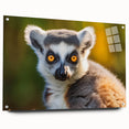 Acrylic wall art collection featuring a vibrant lemur design in a side view, secured with decorative pins, showcasing intricate details and vivid colors, perfect for wildlife enthusiasts.