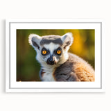 Lemur-themed wall art collection featuring vibrant colors and intricate designs, framed in white with a mat, perfect for animal lovers and home decor enthusiasts.