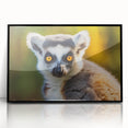 Framed wall art featuring a vibrant lemur design in a lush jungle setting, showcasing intricate details and rich colors, perfect for animal lovers and home decor enthusiasts.