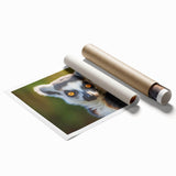 Lemur wall art print showcasing vibrant colors and intricate details, rolled and ready for framing, perfect for animal lovers and home decor enthusiasts.