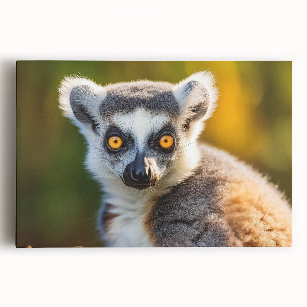Vibrant wall art canvas featuring a playful lemur design, showcasing rich colors and intricate details, ideal for animal lovers and home decor enthusiasts.