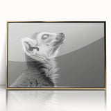 Framed acrylic wall art featuring a vibrant lemur design with gold accents, showcasing a playful lemur in a lush jungle setting, ideal for animal lovers' decor.