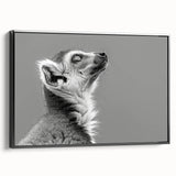 Framed canvas wall art featuring a vibrant lemur design, showcasing a black frame and side view, perfect for animal lovers and home decor enthusiasts.