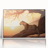 Framed wall art featuring a striking leopard design in vibrant colors, showcasing intricate details against a white background, perfect for animal lovers' home decor.
