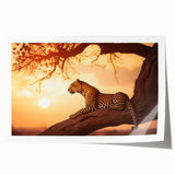 Leopard wall art print showcasing a vibrant and detailed design of a wild leopard in its natural habitat, rolled and ready for framing, perfect for animal lovers.