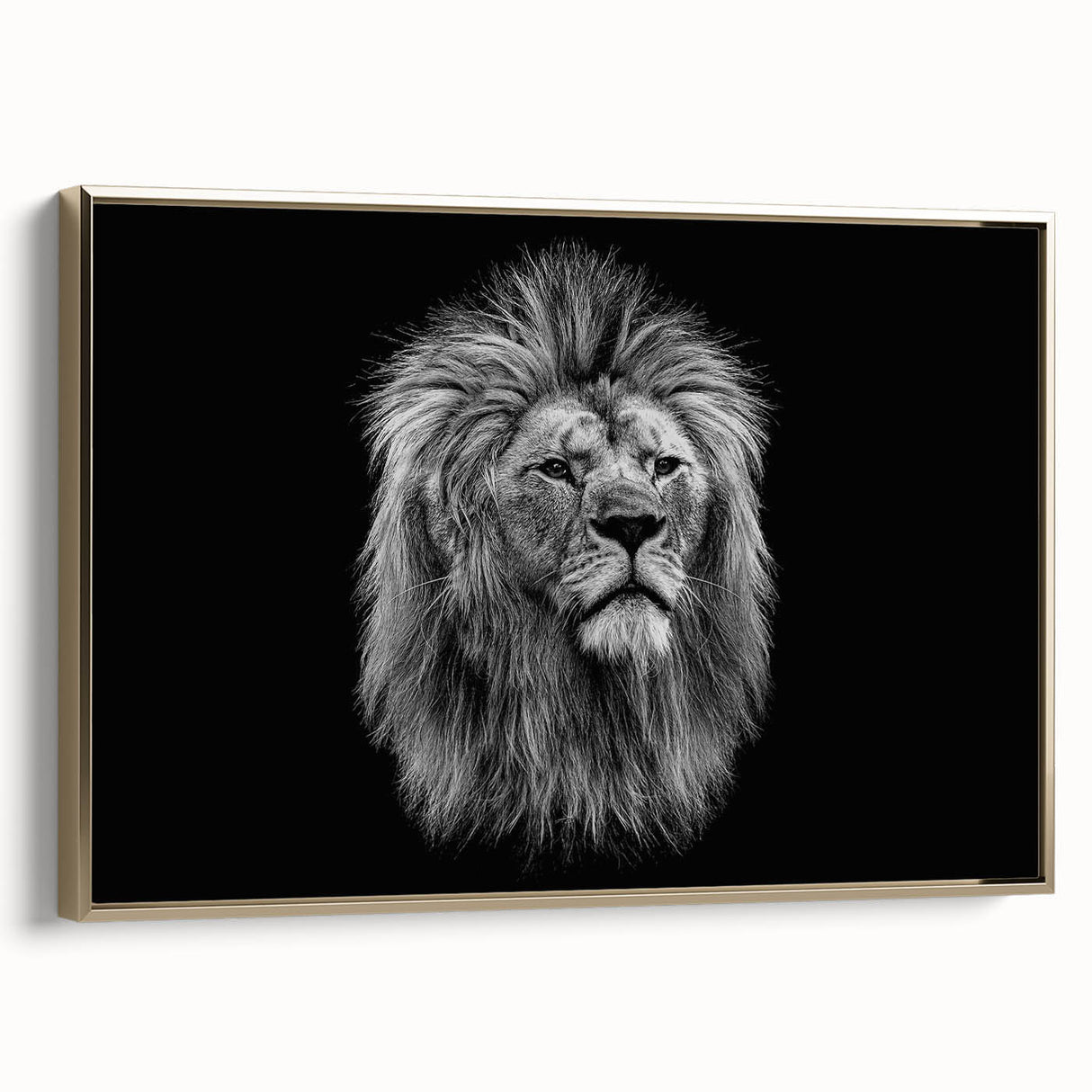 Framed wall art featuring a striking gold-accented lion design, showcasing intricate details and textures, perfect for enhancing any wildlife-themed decor.