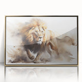 Framed wall art showcasing a majestic lion design in vibrant colors with a gold-acrylic finish, perfect for animal lovers and home decor enthusiasts.