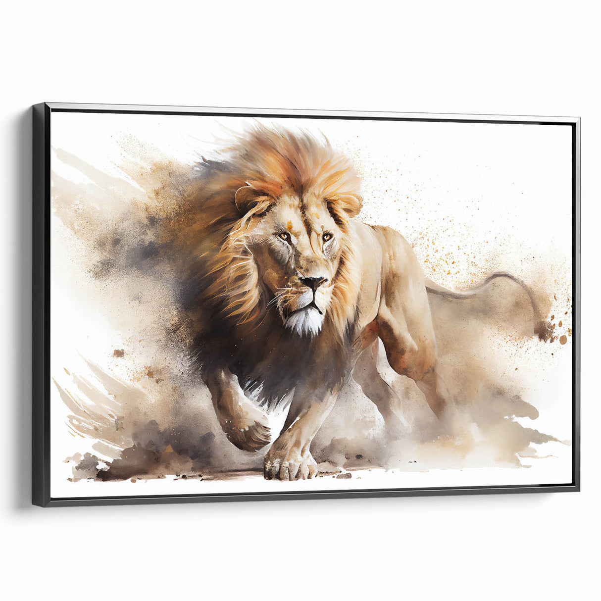 Framed canvas wall art featuring a striking lion design, showcasing vibrant colors and intricate details, perfect for wildlife enthusiasts and home decor.