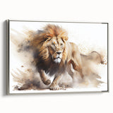 Framed wall art featuring a stunning side view of a majestic lion, designed with intricate detailing and a silver frame, perfect for enhancing any home décor.