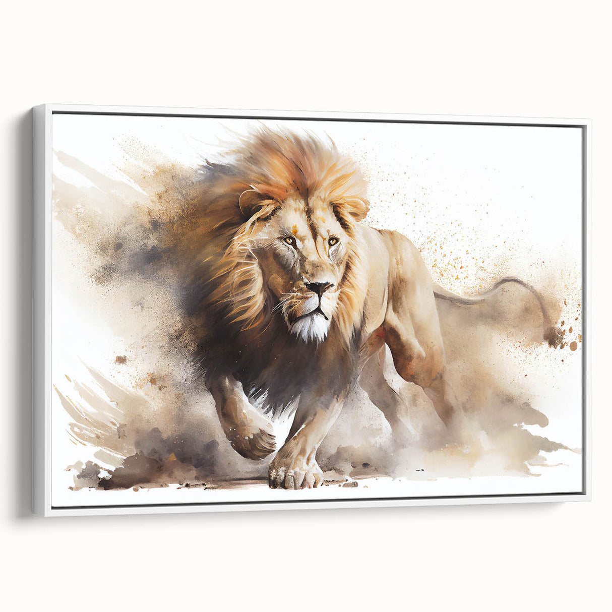 Framed wall art featuring a majestic lion design in a modern setting, showcasing vibrant colors and intricate details, perfect for animal lovers and home decor enthusiasts.