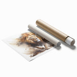 Vibrant rolled canvas print depicting a majestic lion design, showcasing intricate details and rich colors, ideal for wildlife enthusiasts and home decor.