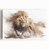 Stretched canvas wall art featuring a majestic lion in a vibrant, detailed design, showcasing its striking mane and captivating gaze, perfect for wildlife enthusiasts.