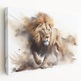 Stretched canvas wall art featuring a majestic lion design in a side view, showcasing rich golden tones and intricate detailing, perfect for wildlife enthusiasts.