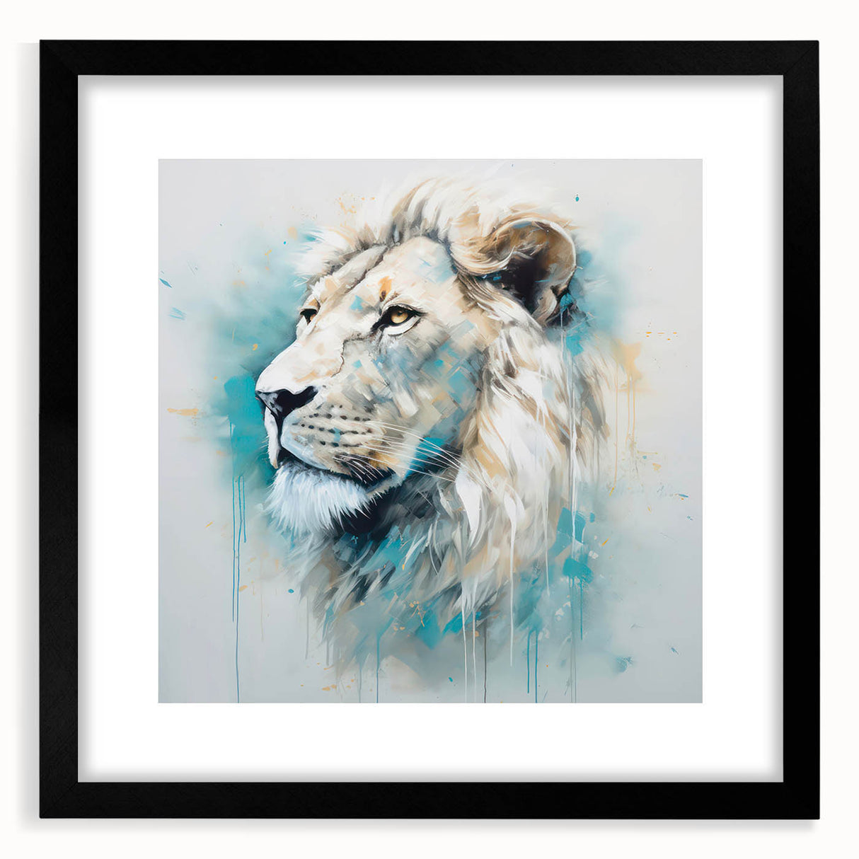 Framed wall art featuring a majestic lion design in black and gold tones, showcasing intricate details and textures, perfect for wildlife enthusiasts and home decor.