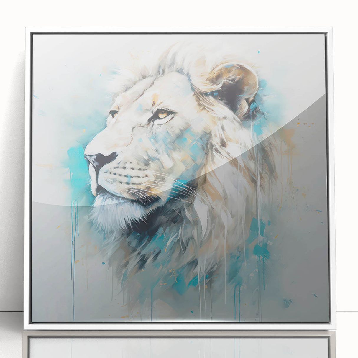 Framed acrylic wall art showcasing a majestic lion design, featuring vibrant colors and intricate details, perfect for wildlife enthusiasts and home decor.