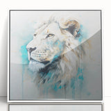 Framed acrylic wall art showcasing a majestic lion design, featuring vibrant colors and intricate details, perfect for wildlife enthusiasts and home decor.