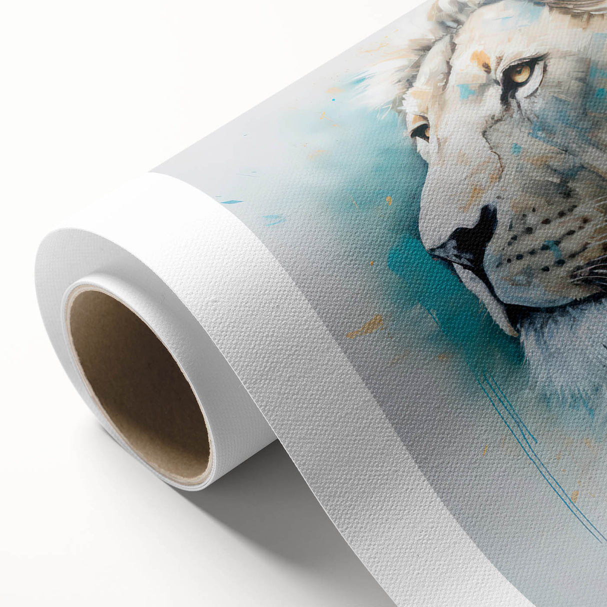 Vibrant rolled canvas showcasing a majestic lion design, part of a wildlife wall art collection, ideal for adding a touch of nature to any space.