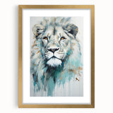 Framed wall art showcasing a majestic lion design with intricate details, set against a gold mat, perfect for enhancing home decor with a wild aesthetic.