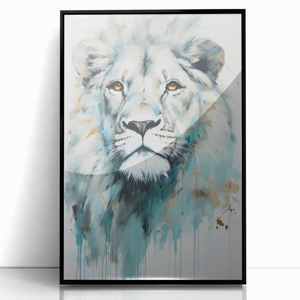 Framed acrylic wall art featuring a striking lion design, showcasing vibrant colors and intricate details, perfect for wildlife enthusiasts and home decor.