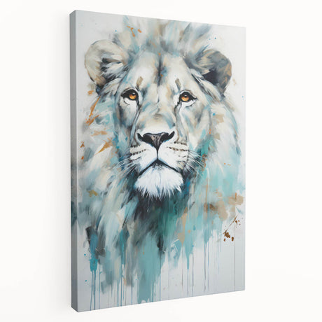 Stretched canvas wall art showcasing a majestic lion in a side view, featuring rich golden fur and intricate detailing, perfect for wildlife enthusiasts' decor.