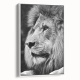 Framed canvas wall art showcasing a majestic lion design, featuring vibrant colors and intricate details, set against a white background for a striking visual impact.
