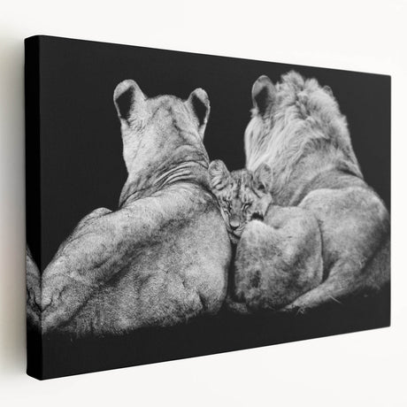 Stretched canvas wall art showcasing a majestic side view of a lion, featuring intricate details and vibrant colors, ideal for wildlife enthusiasts and home decor.