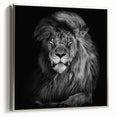 Framed wall art featuring a majestic lion design in silver tones, showcasing intricate details and textures, perfect for animal lovers and home decor enthusiasts.
