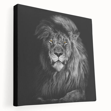 Stretched canvas wall art featuring a majestic side view of a lion, showcasing vibrant colors and intricate details, perfect for animal lovers and home decor enthusiasts.
