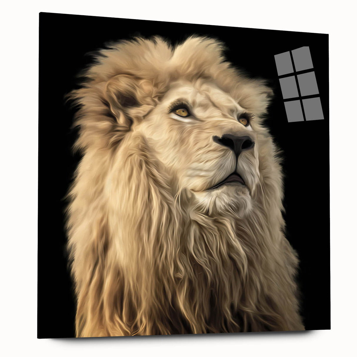 Vibrant acrylic glass wall art featuring a majestic lion design, showcasing intricate details and colors, perfect for enhancing home decor with a wild aesthetic.