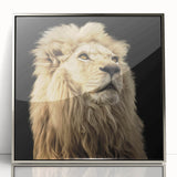 Framed acrylic wall art showcasing a majestic lion design in silver tones, ideal for wildlife enthusiasts seeking elegant home decor. Perfect for adding a touch of nature's beauty to any interior.