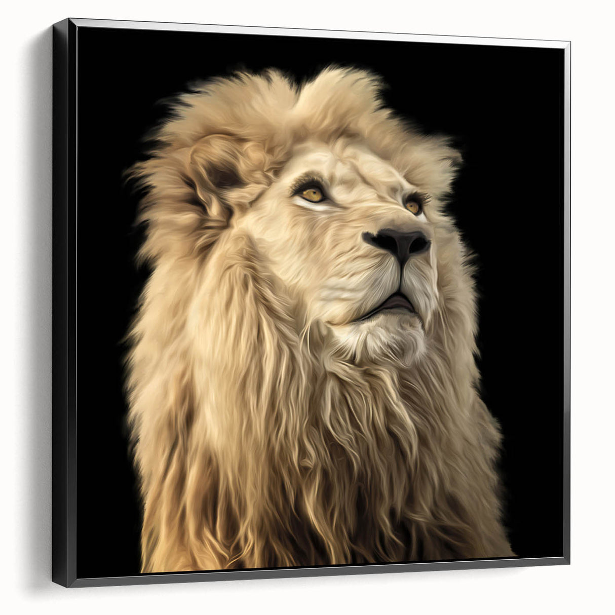 Framed wall art featuring a striking black and white lion design from the "Animals A Wild Life" collection, showcasing intricate details and textures. Perfect for enhancing any modern decor style.