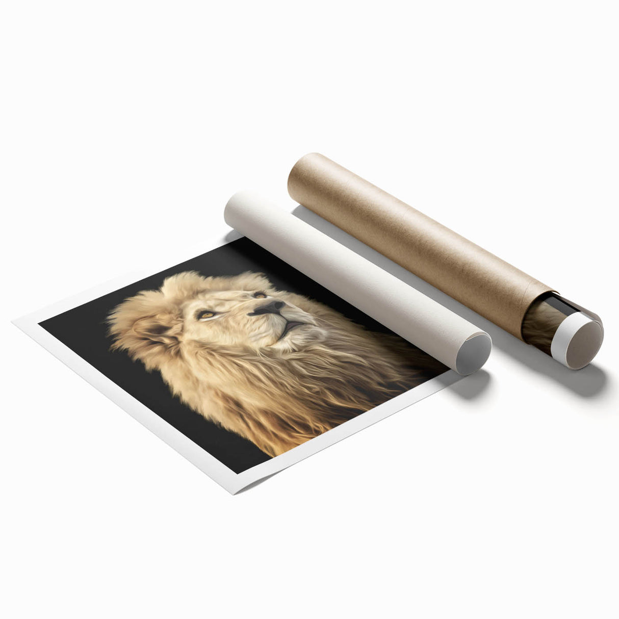 Vibrant lion wall art design showcasing a majestic lion in a natural habitat, perfect for wildlife enthusiasts. This rolled print adds a bold touch to any decor.