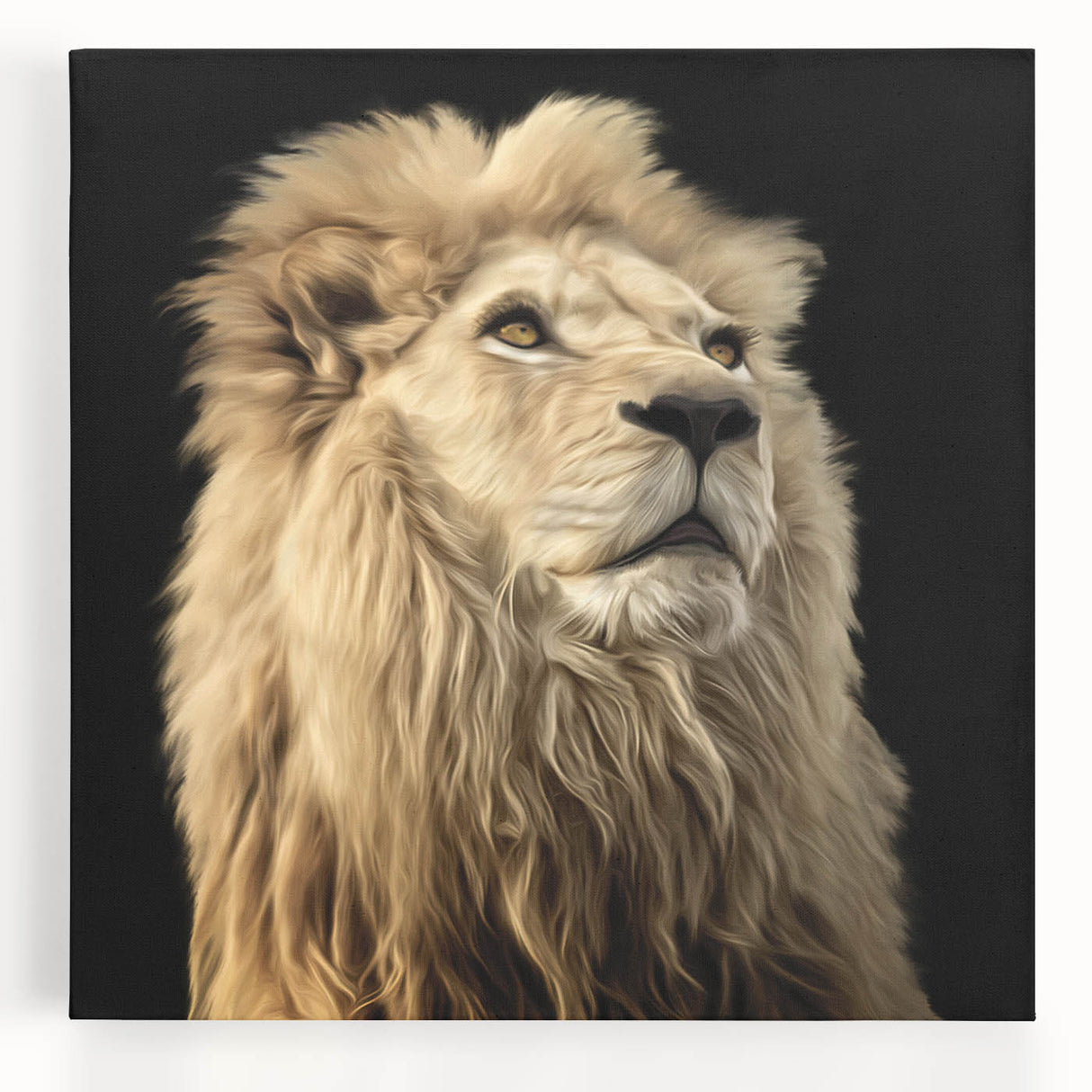 Majestic lion wall art on stretched canvas, showcasing vibrant colors and intricate details, perfect for enhancing any wildlife-themed decor. Ideal for animal lovers.