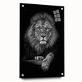 Acrylic wall art showcasing a vibrant lion design with intricate colors and details, mounted with pins to enhance visual appeal and create a striking focal point.