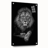 Acrylic wall art showcasing a vibrant lion design with intricate colors and details, mounted with pins to enhance visual appeal and create a striking focal point.