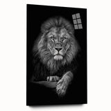 Side view of a vibrant acrylic glass wall art piece showcasing a majestic lion design, ideal for wildlife enthusiasts, featuring bold colors and intricate details.